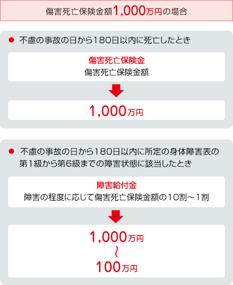 お支払事由図 災害死亡保険金額 1,000万円の場合