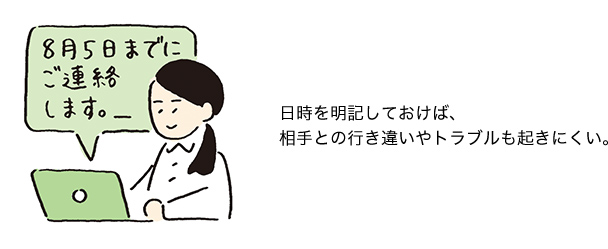 日時を明記しておけば、相手との行き違いやトラブルも起きにくい。