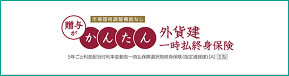 市場価格調整機能なし 贈与がかんたん 外貨建 一時払終身保険 5年ごと利差配当付利率変動型一時払保障選択制終身保険（指定通貨建）[A] &#8545;型