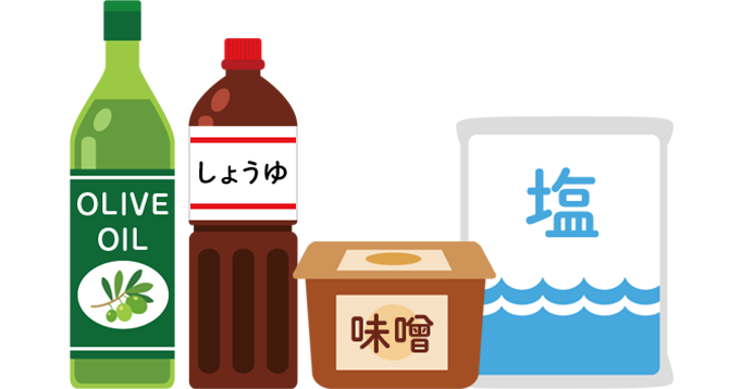 OLIVEOIL しょうゆ 味噌 塩のイラスト