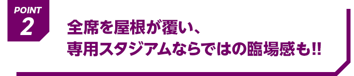 POINT2 全席を屋根が覆い、専用スタジアムならではの臨場感も!!