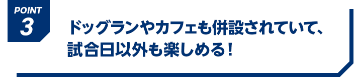 POINT3 ドッグランやカフェも併設されていて、試合日以外も楽しめる！