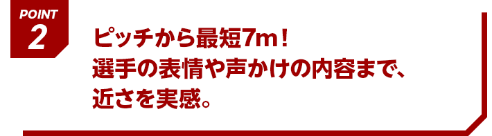POINT2 ピッチから最短7m！選手の表情や声かけの内容まで、近さを実感。