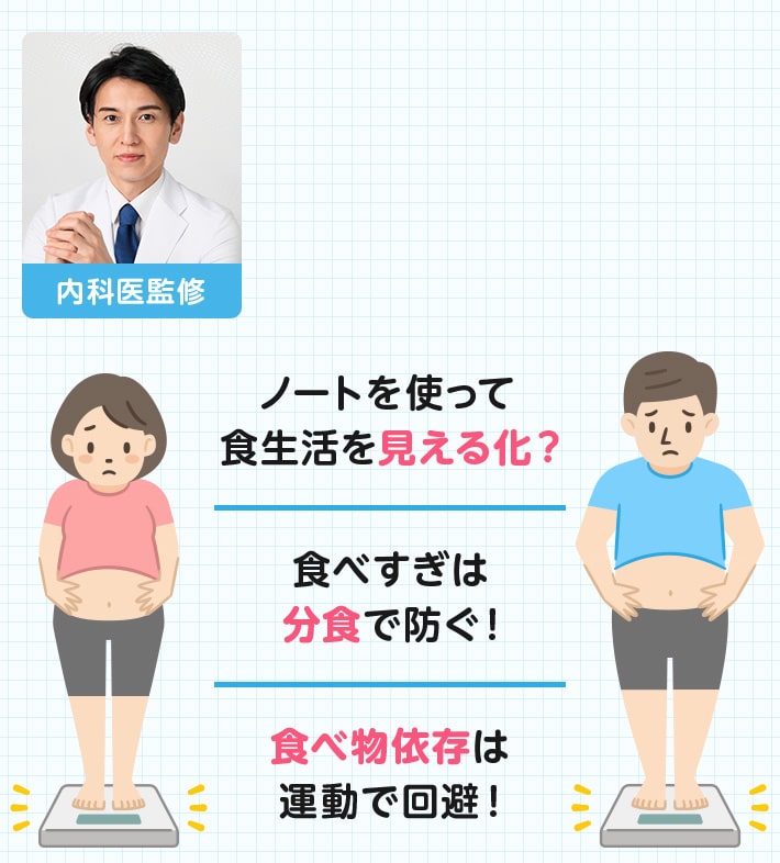 内科医監修 ノートを使って食生活を見える化? 食べすぎは分食で防ぐ! 食べ物依存は運動で回避!
