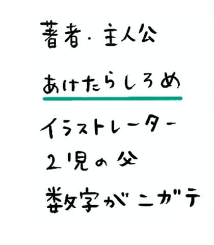 著者・主人公 あけたらしろめ イラストレーター 2児の父 数字がニガテ