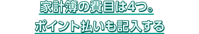 家計簿の費目は4つ。ポイント払いも記入する