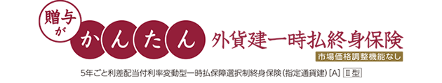 贈与がかんたん外貨建一時払終身保険 市場価格調整機能なし 5年ごと利差配当付利率変動型一時払保障選択制終身保険(指定通貨建)［A］［Ⅱ型］