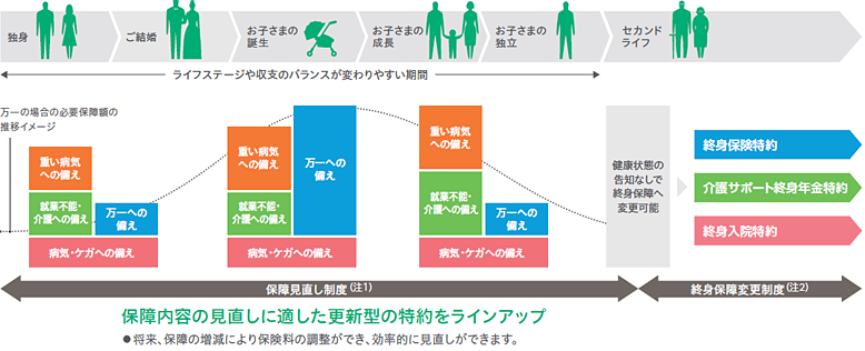 ライフステージの変化と保障内容の見直し(イメージ)