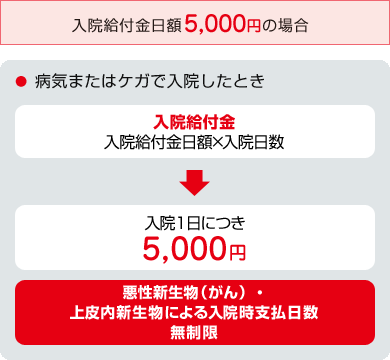 お支払事由図 入院給付金日額 10,000円の場合