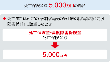 お支払事由図 死亡保険金額 5,000万円の場合