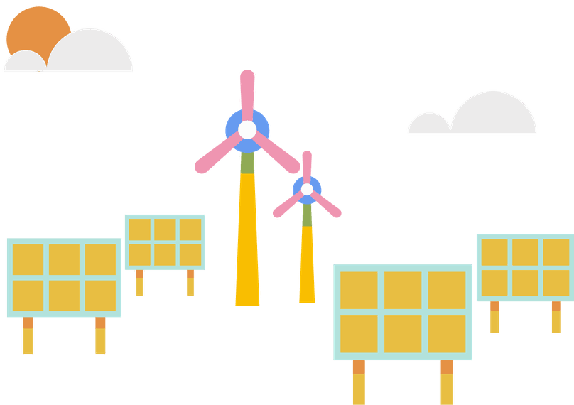 風車と太陽光パネルのイラスト