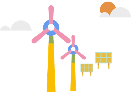 風車と太陽光パネルのイラスト