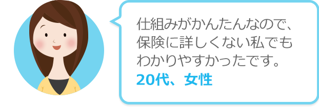 仕組みがかんたんなので、保険に詳しくない私でもわかりやすかったです。20代、女性